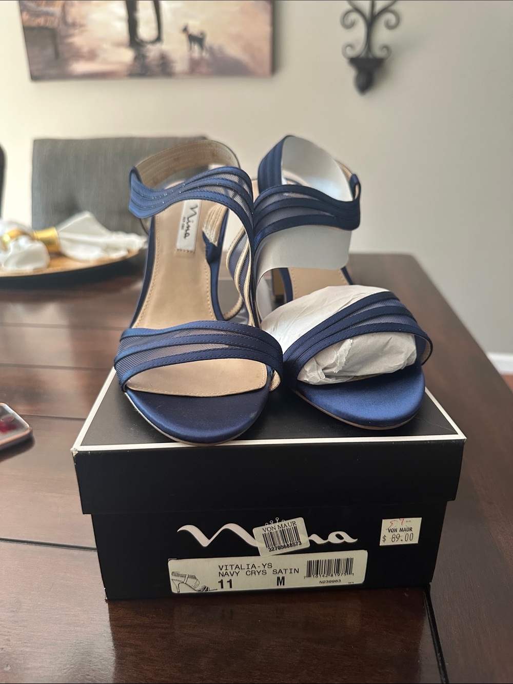 Nina Navy Satin Strappy Heels